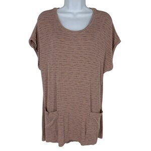 Lori Goldstein LOGO Women's Striped Short Sleeve Hand Pockets Top Size L